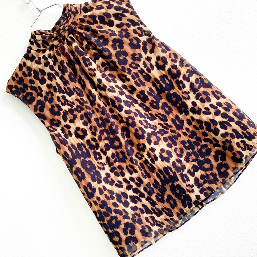 MILLY Rori Animal print mock neck blouse Medium sleeveless top shirt multi